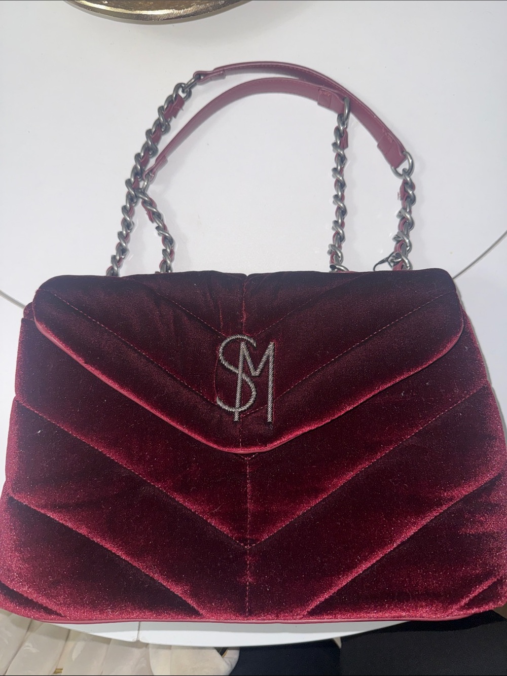 Steve Madden Quilted Velvet Shoulder Bag in Wine